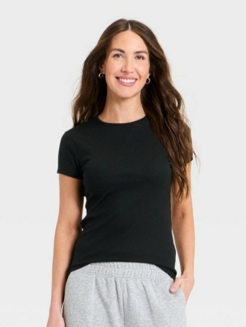 a new day Black Short Sleeve Ribbed Crewneck Tee